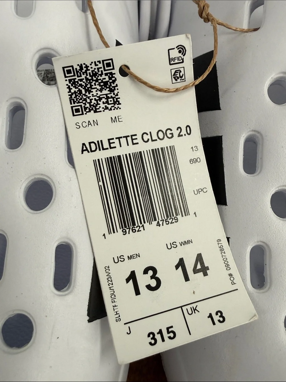 Adidas Shoes Mens 13 Adilette Clog 2.0 White Black Stripes Slip On Athletic